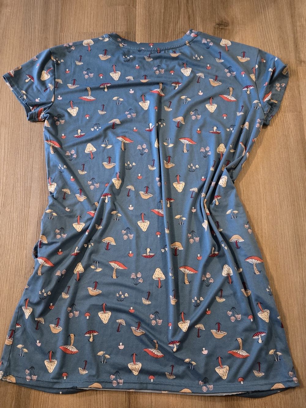 Blue Mushroom Print Short Sleeve Tee Dress